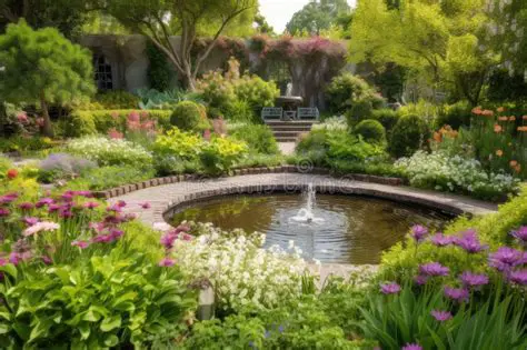 A Gorgeous Pond Surrounded by Blooming Flowers