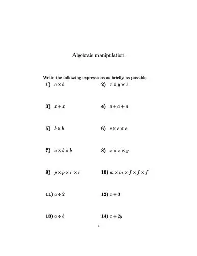 Algebraic Manipulation Worksheet