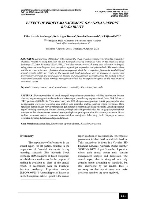 Analysis of the Effect of Profit Management