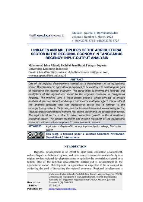 Analysis of the Linkages of the Agricultural Sector