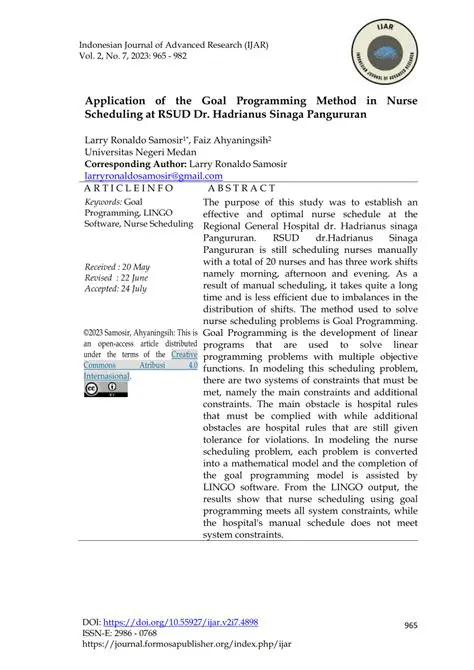 Application of Goal Programming Method