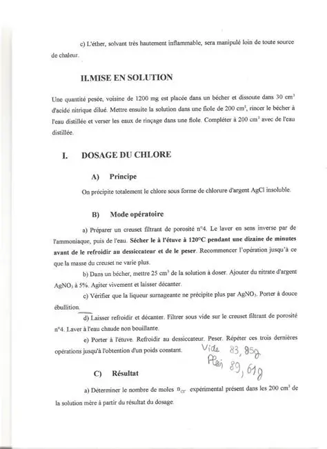 Calcul de la masse de chlorure de fer