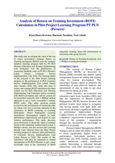 Calculate the Roti Value of Pilot Project Learning Program