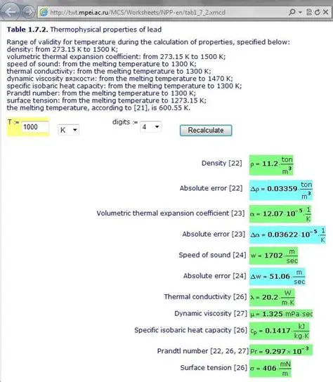 Calculation of thermophysical properties