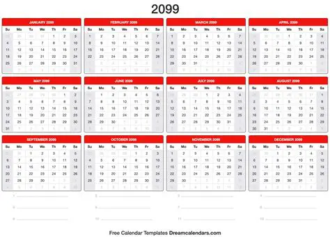 Calendar from 1901 to 2099