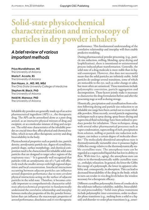 Characterization of Dry Powder
