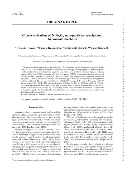 Characterization of Nife2O4 Nanoparticles