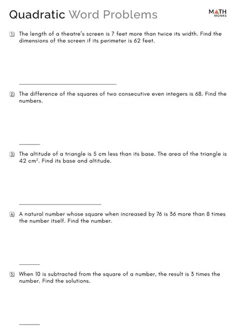 Common Quadratic Word Problems