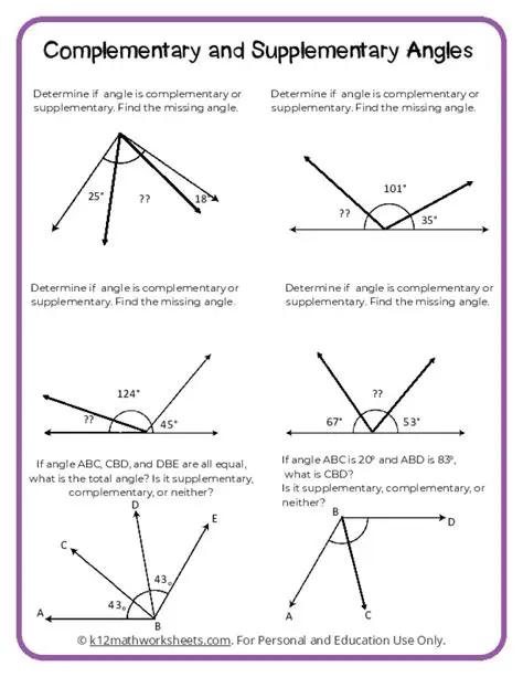 Complementary Angles Worksheet