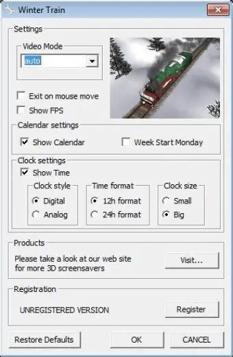 Configuring the Winter Train 3D Screensaver