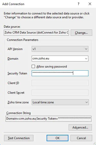 Connect to Zoho CRM from Server Explorer