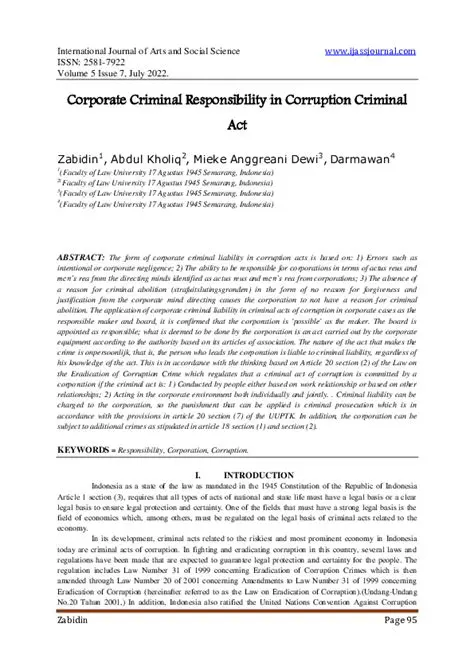 Corporate Criminal Responsibility in Corruption