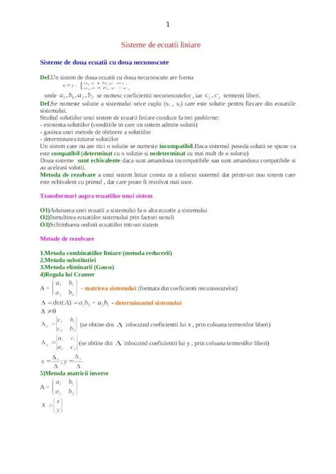 Definirea Sistemului de Ecuatii