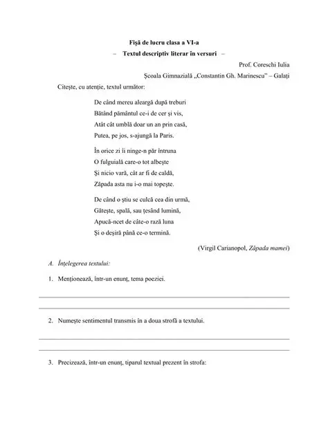 Descrierea lacului din textul necunoscut