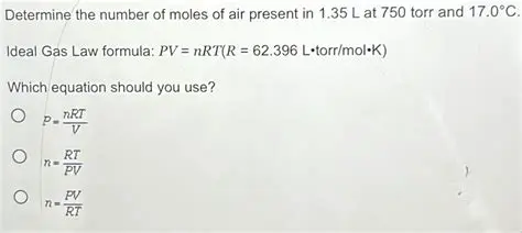 Determine the Number of Moles of Air Present in a Given Volume