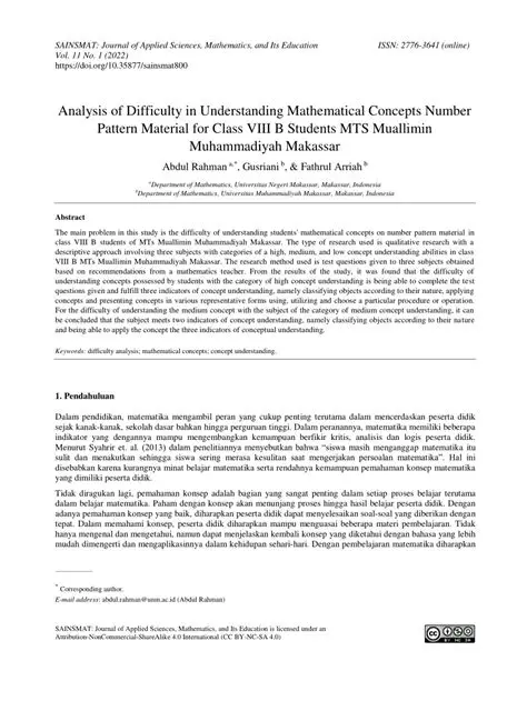 Difficulty in understanding mathematical concepts