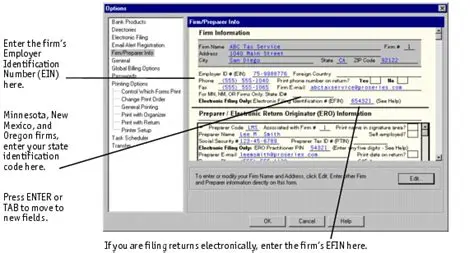 Entering Preparer or Client Data