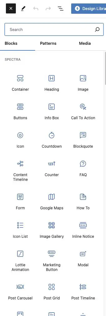 Extensive library of blocks