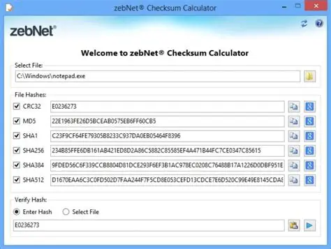 Features of zebNet Checksum Calculator