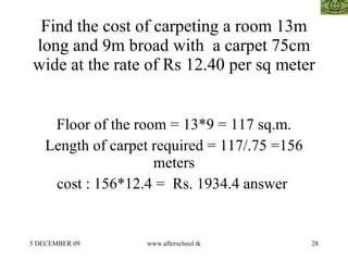 Finding the Area Using the Cost of Carpeting