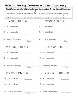 Finding the Vertex and Axis of Symmetry of a Quadratic Equation