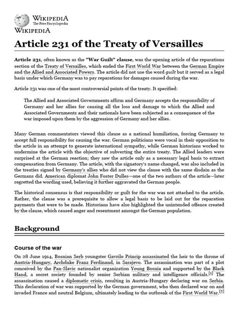 Frequently Asked Questions about Article 231 of the Treaty of Versailles