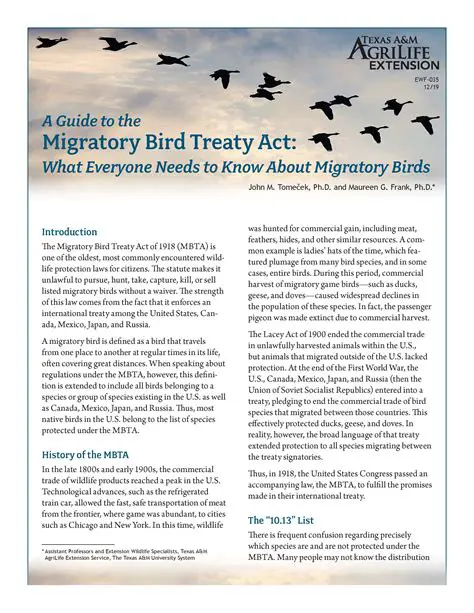 Frequently Asked Questions about the Migratory Bird Treaty Act and the Parts Survey
