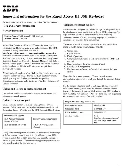IBM Rapid Access III Keyboard User Manual