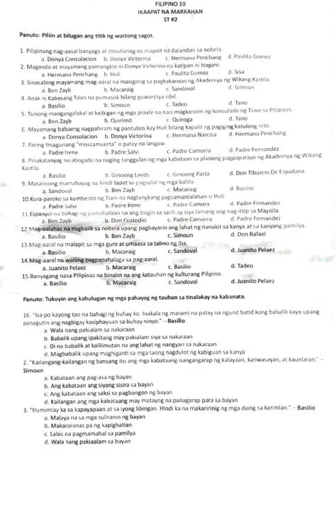 Ikaapat na markahan panuto