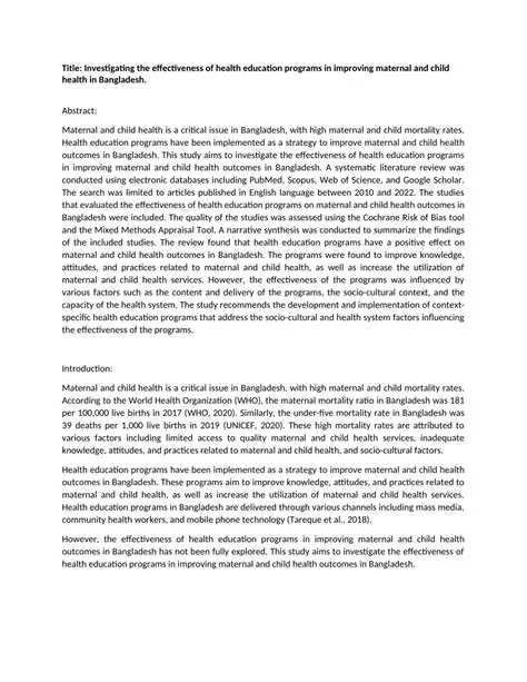 Investigate the effectiveness of health education programs