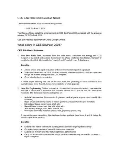 Key Features of CES EduPack 2007