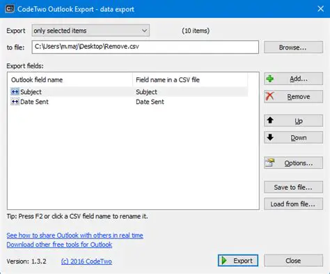 Key Features of CodeTwo Outlook Export