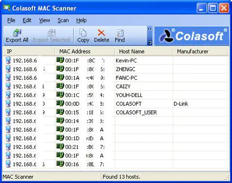 Key Features of Colasoft MAC Scanner