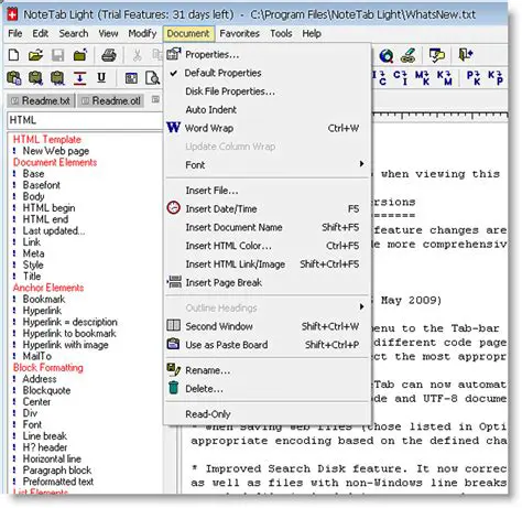 Key Features of NoteTab Light