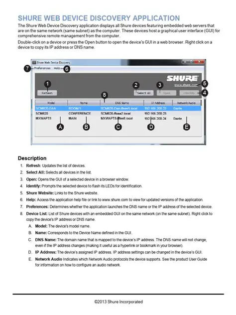Key Features of Shure Web Device Discovery