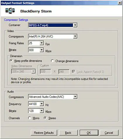 Key Features of Videora BlackBerry Storm Converter