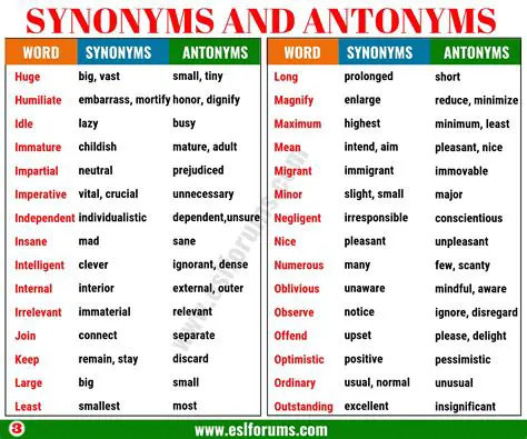 Look for synonyms and antonyms