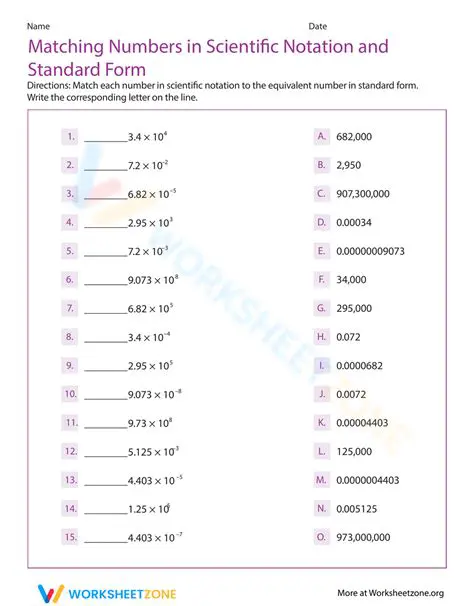 Matching Decimal Numbers to Scientific Notation