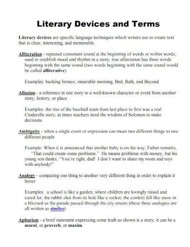 Matching Literary Terms to Descriptions