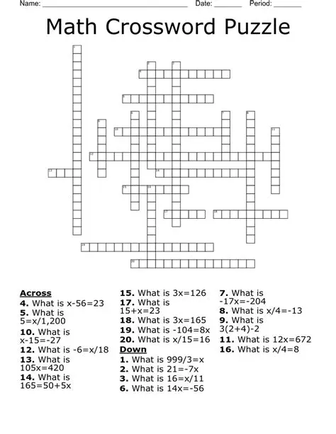 Math Crossword Puzzle Answers