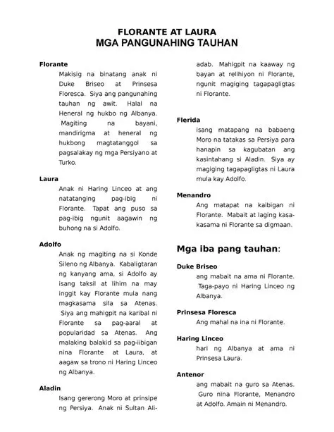 Mga Karagdagang Impormasyon tungkol sa Florante at Laura