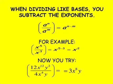 Not applying the rule of subtracting exponents when dividing like bases