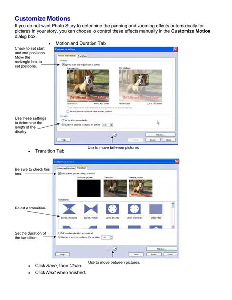 Panning and zooming effects