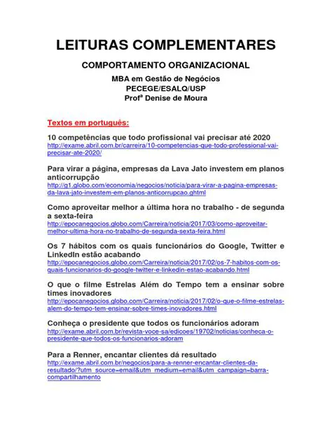 Perguntas e Respostas sobre Leituras Complementares