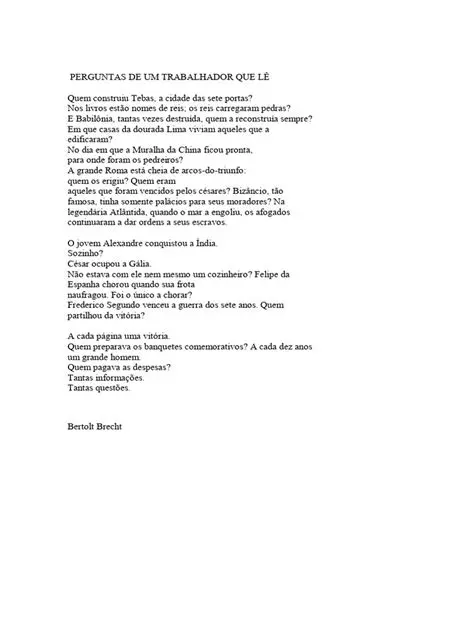 Perguntas e Respostas sobre o Poema de Brecht e a Sociologia