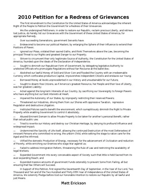 Petition for Redress of Grievances