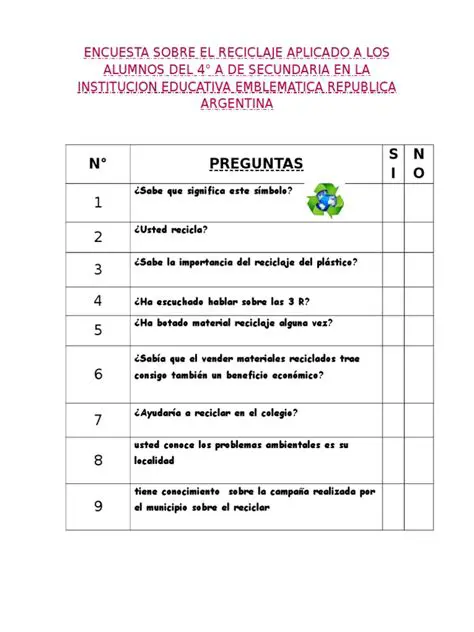 Preguntas y Respuestas sobre la Encuesta de Reciclaje en un Colegio