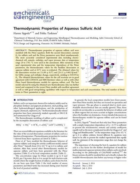 Properties of Aqueous Sulfurous Acid
