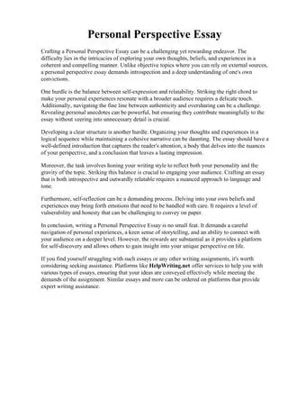 Provide a Personal Perspective