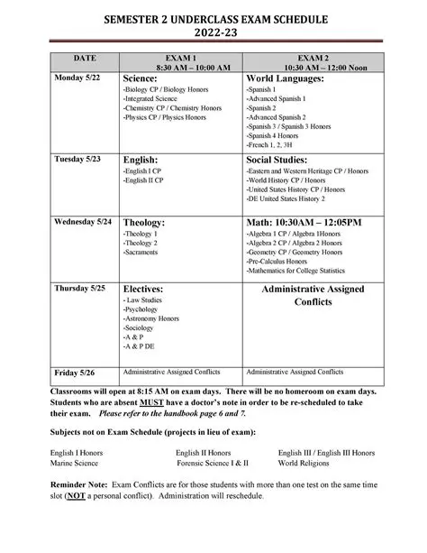 Semester Final Exam Schedules